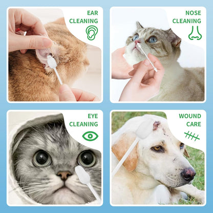 VinTS 60 PCS Cotton Dog Ear Cleaning Swabs, Pet’s Ear Infection Treatment Gourd-Shaped Swabs