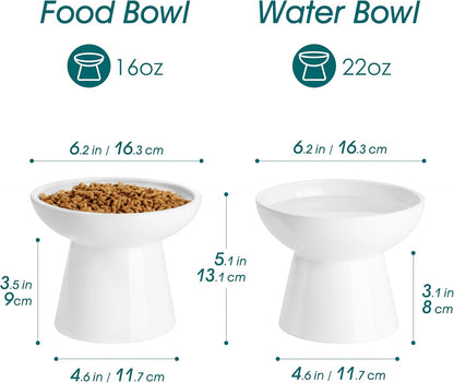 vancasso Ceramic Elevated Cat Bowls 2-Pack - 6.2" Extra Wide Raised Cat Food & Water Dishes, 5.1"