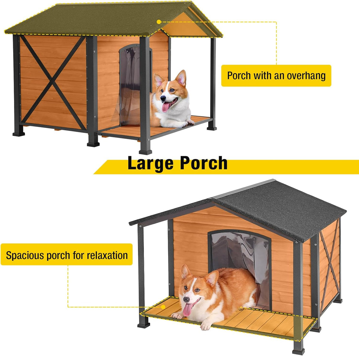Aivituvin Outdoor Dog House with Chewproof Strong Metal Frame Outside Dog Kennel Weatherproof for