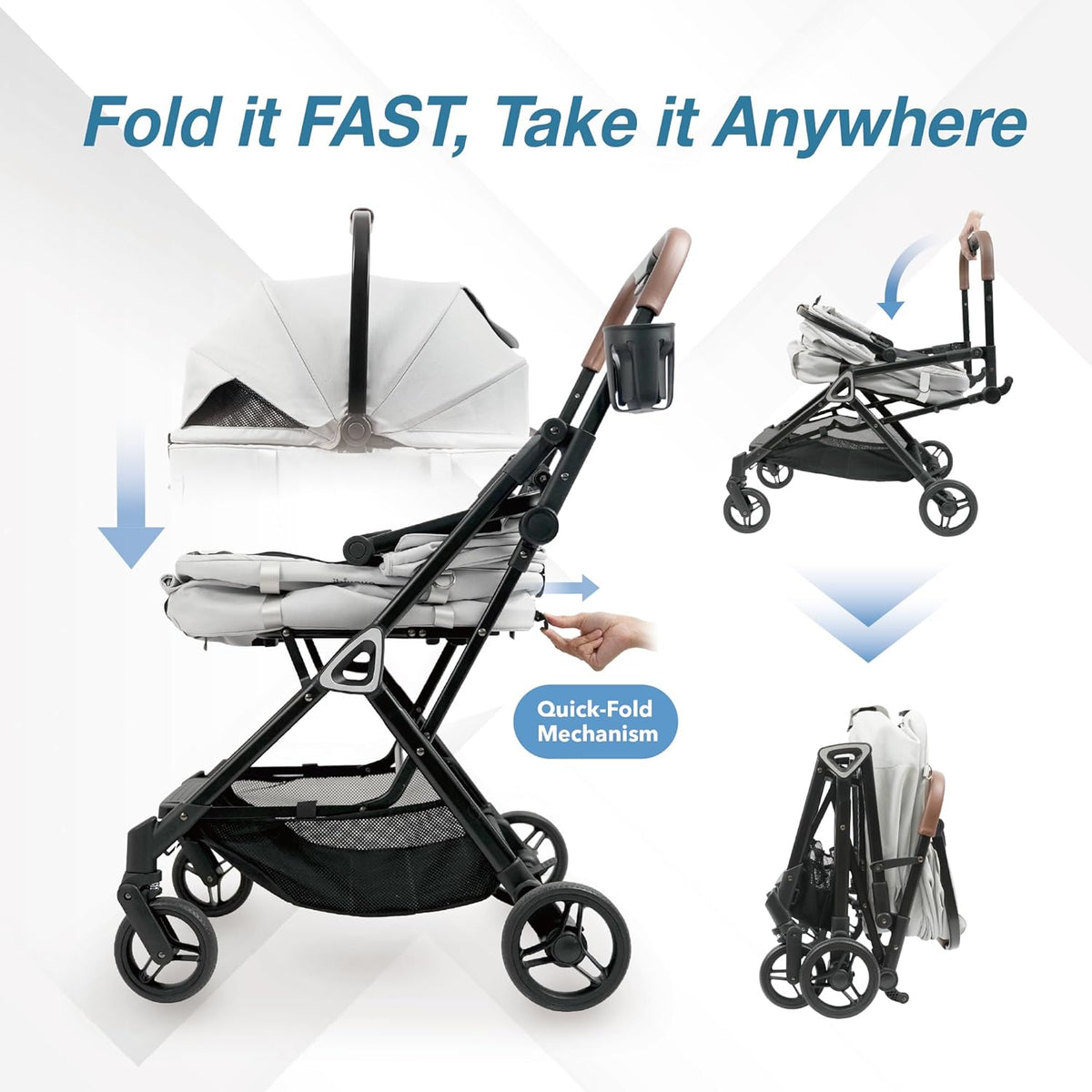ibiyaya Tinker Pet Stroller for Small Dogs and Cats – 3-in-1 Pet Carrier, Dual-Opening Canopy