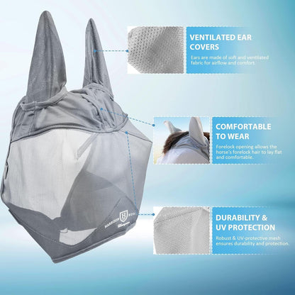 Harrison Howard UV-proof Multi-Function Fabrics Thick Fleece Padding Horse Fly Mask Half Face with