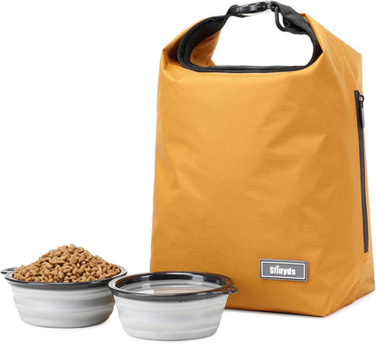 Dog Food Travel Bag w/2PCS Collapsible Dog Travel Bowls,dog food storage container 20 lb(Yellow