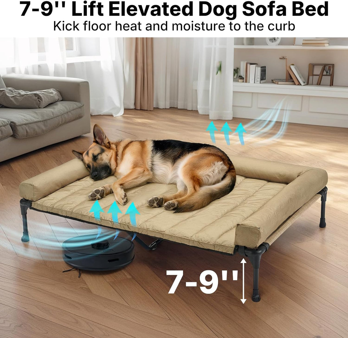 Veehoo Cooling Elevated Dog Bed Add Removable Waterproof Bolster Cushion Mat, Raised Pet Cot with