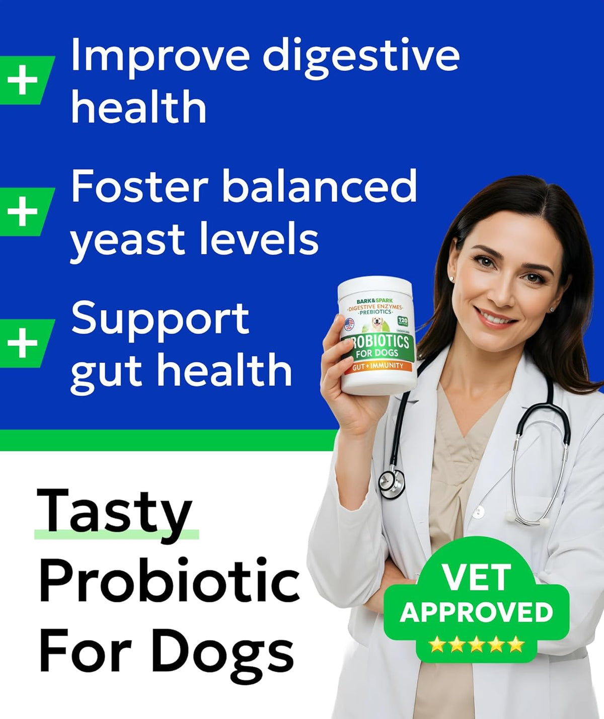BARK&SPARK Dog Probiotics for Digestive Health w/Enzymes - Diarrhea Gas Treatment Upset Stomach