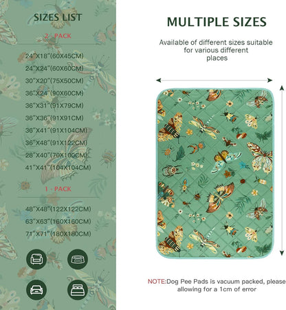 IEUUMLER Washable Pee Pads for Dogs, 2 Pack Insect Pattern Reusable Waterproof Puppy Potty Pads