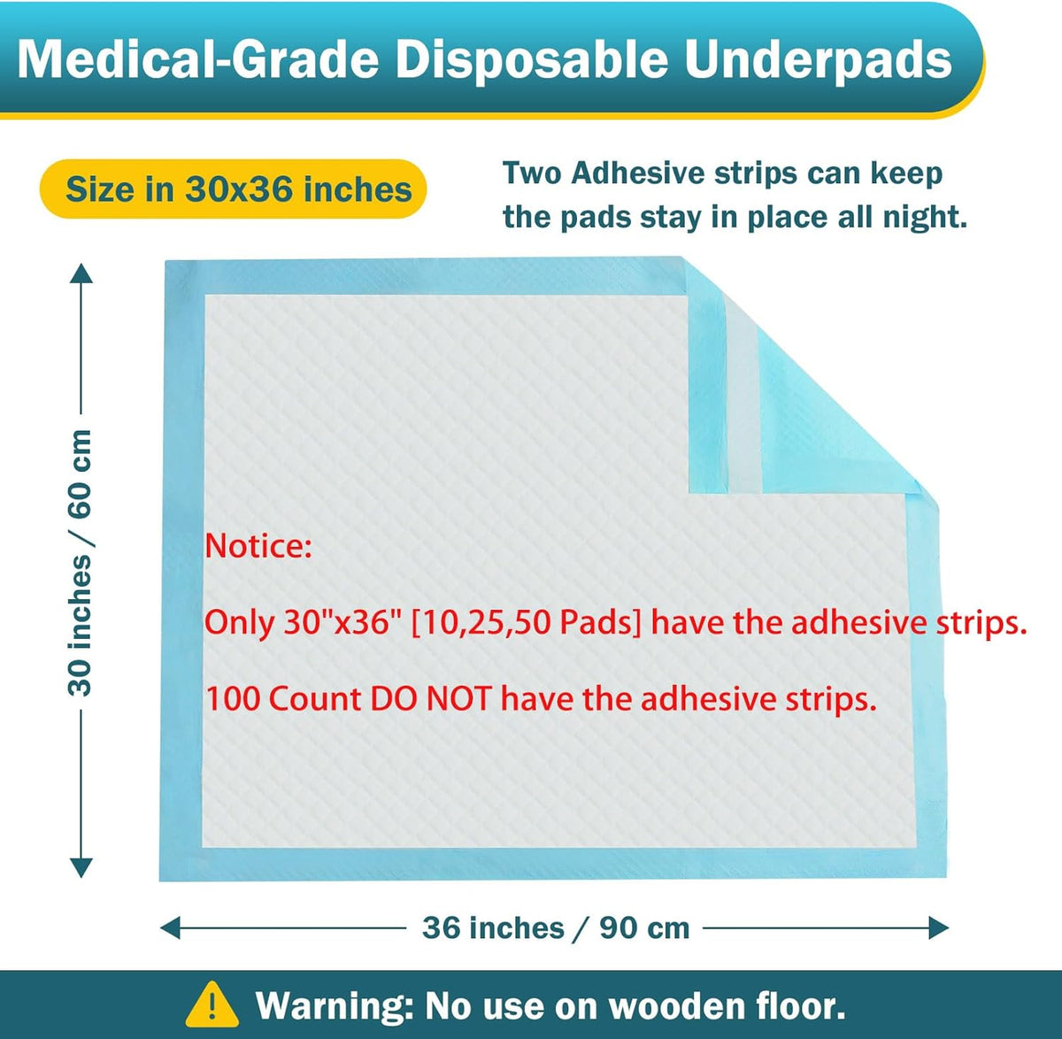 Bed Pads with Adhesive Strip 30"x36" Thicken Elderly Adults Incontinence Underpads Disposable,Heavy