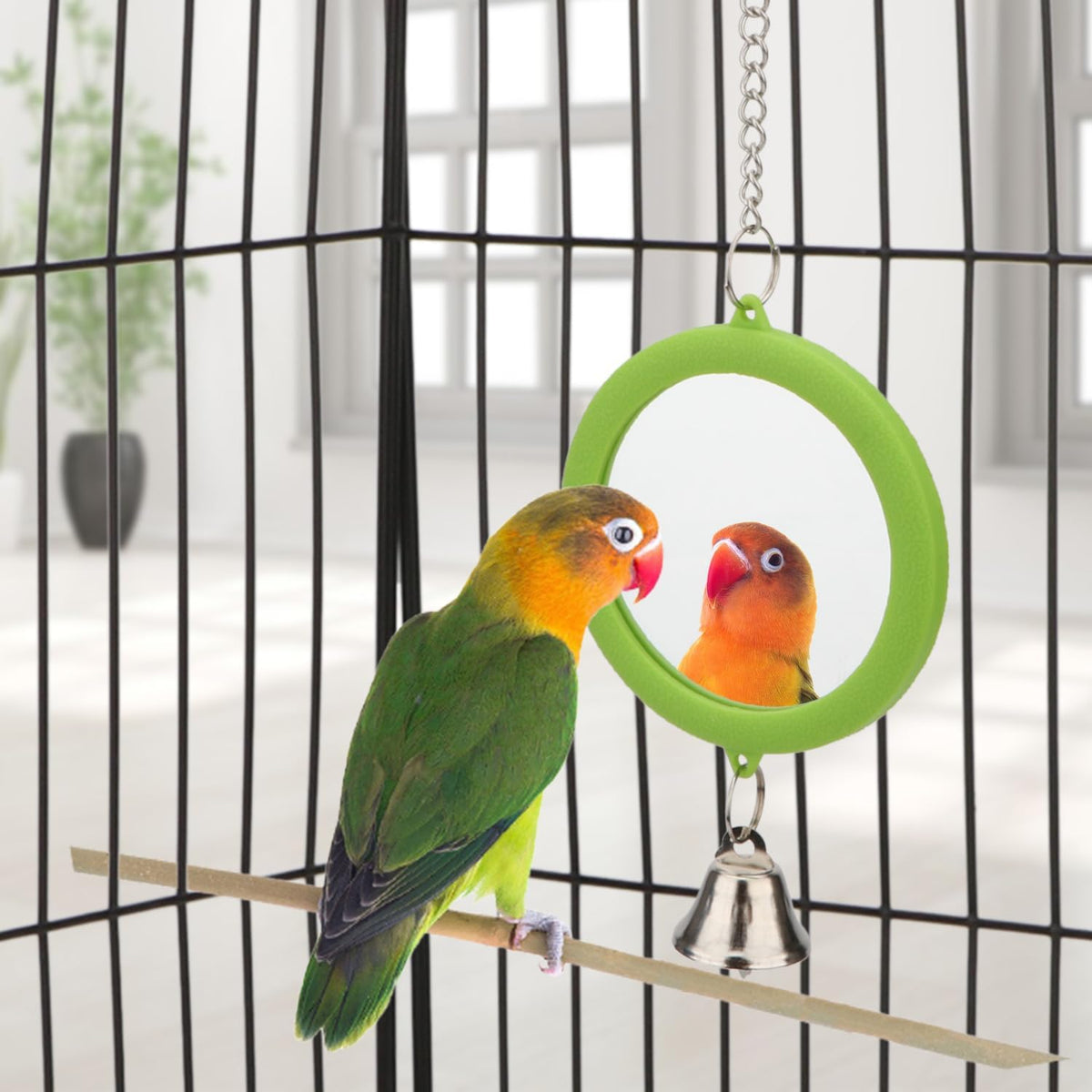 Hypeety Pet Bird Mirror with Bell Interactive Parrot Toy Bird Cage Mirror for Cockatiel Parakeets