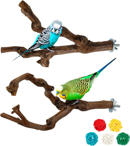 2 Packs Parrot Bird Perches,Natural Wild Grape Stick Grinding Paw Climbing Standing Cage