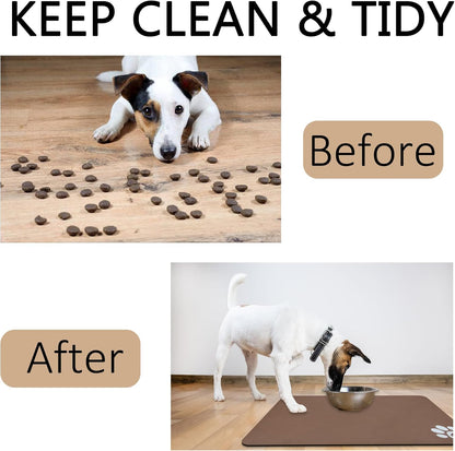 YCT Pet Dog Cat Feeding Mats - Non-Slip, Super Absorbent, Eating Mat with Footprints, 24 x 16.9