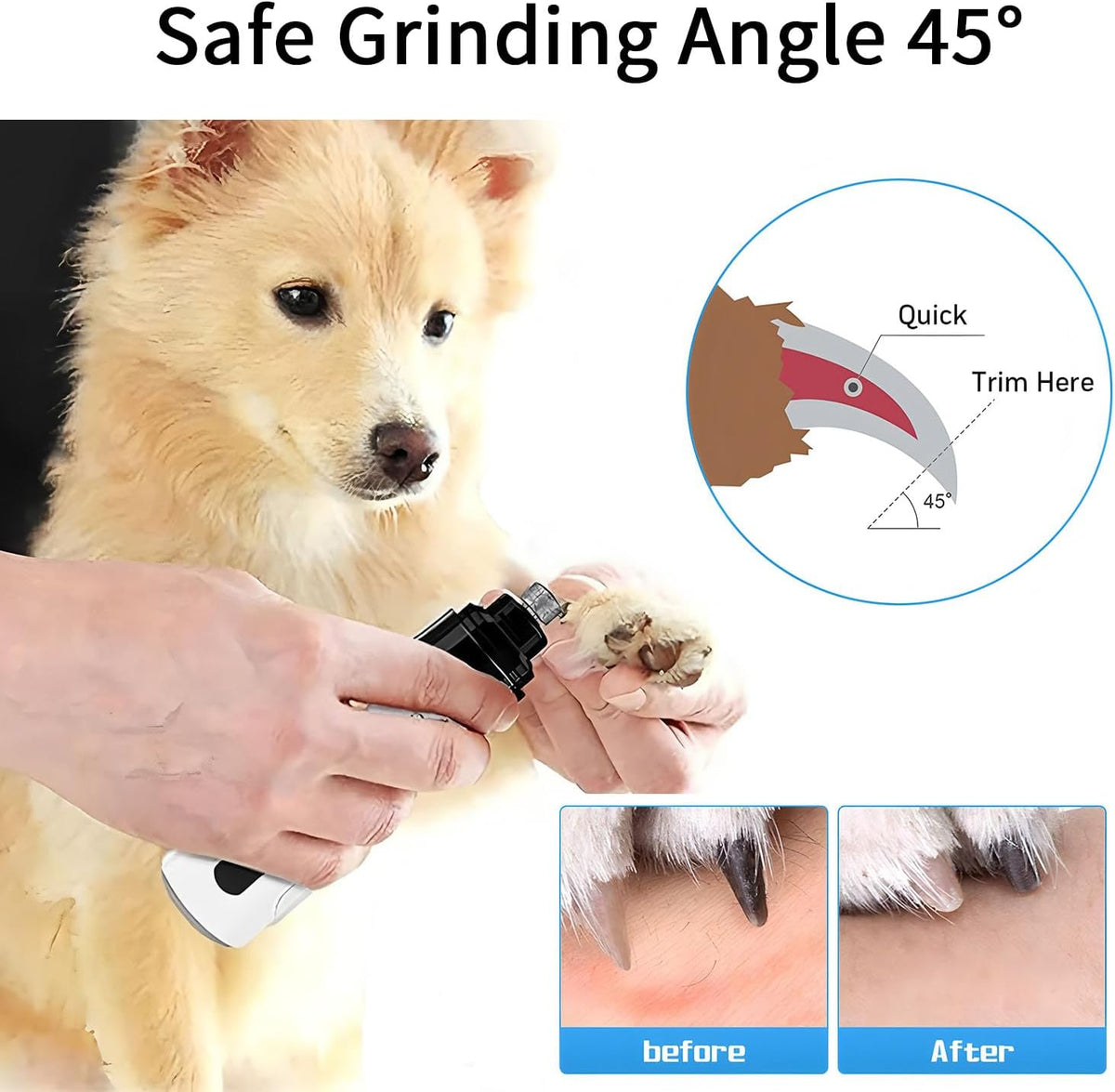Electric Dog Nail Grinder - USB Rechargeable Electric Nail Trimmer with 3 Diamond Grinding Heads