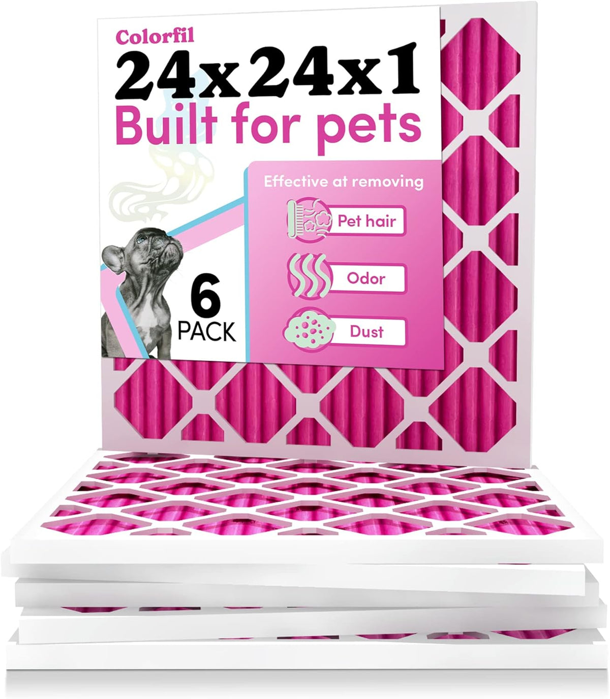 Colorfil 24x24x1 Air Filter (6-Pack) | Made in the USA | Color Changing | Remove Cat and Dog Odor |