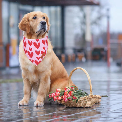 PTDECOR Valentine Dog Bandana, Reversible Valentine Pet Scarf, Multi Size, Red Heart Bandanas for