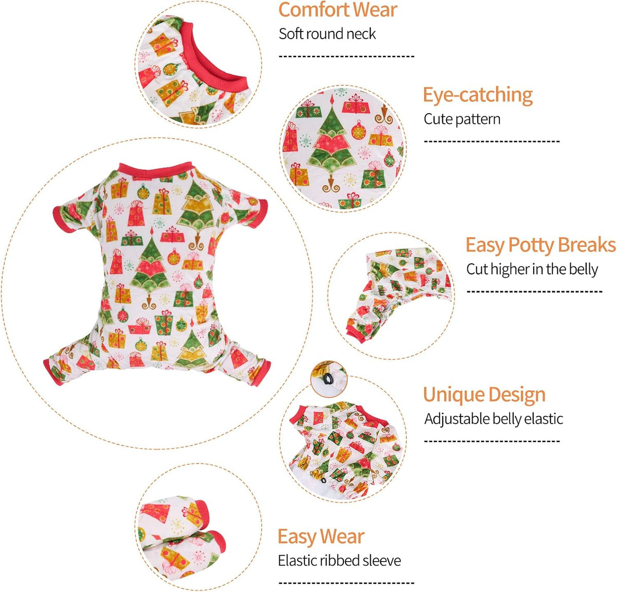 CuteBone Small Dogs Christmas Outfit Soft Puppy Onesies Pjs Dog Pajamas Pet Coat Cat Apparel Comfy
