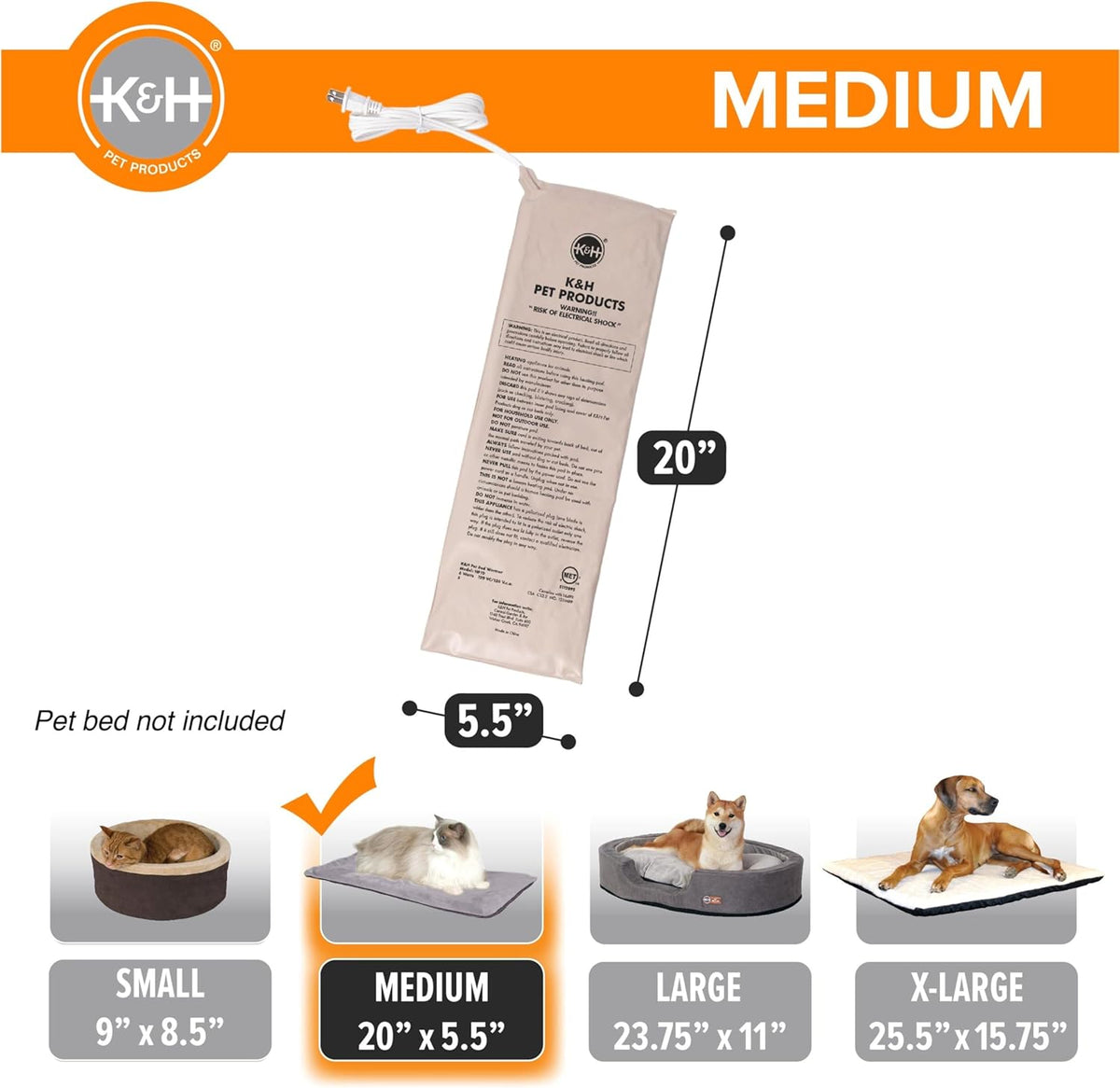 K&H Pet Products Pet Bed Warmer, Turn Any Pet Bed Into a Heated Cat or Dog Bed, Waterproof Indoor