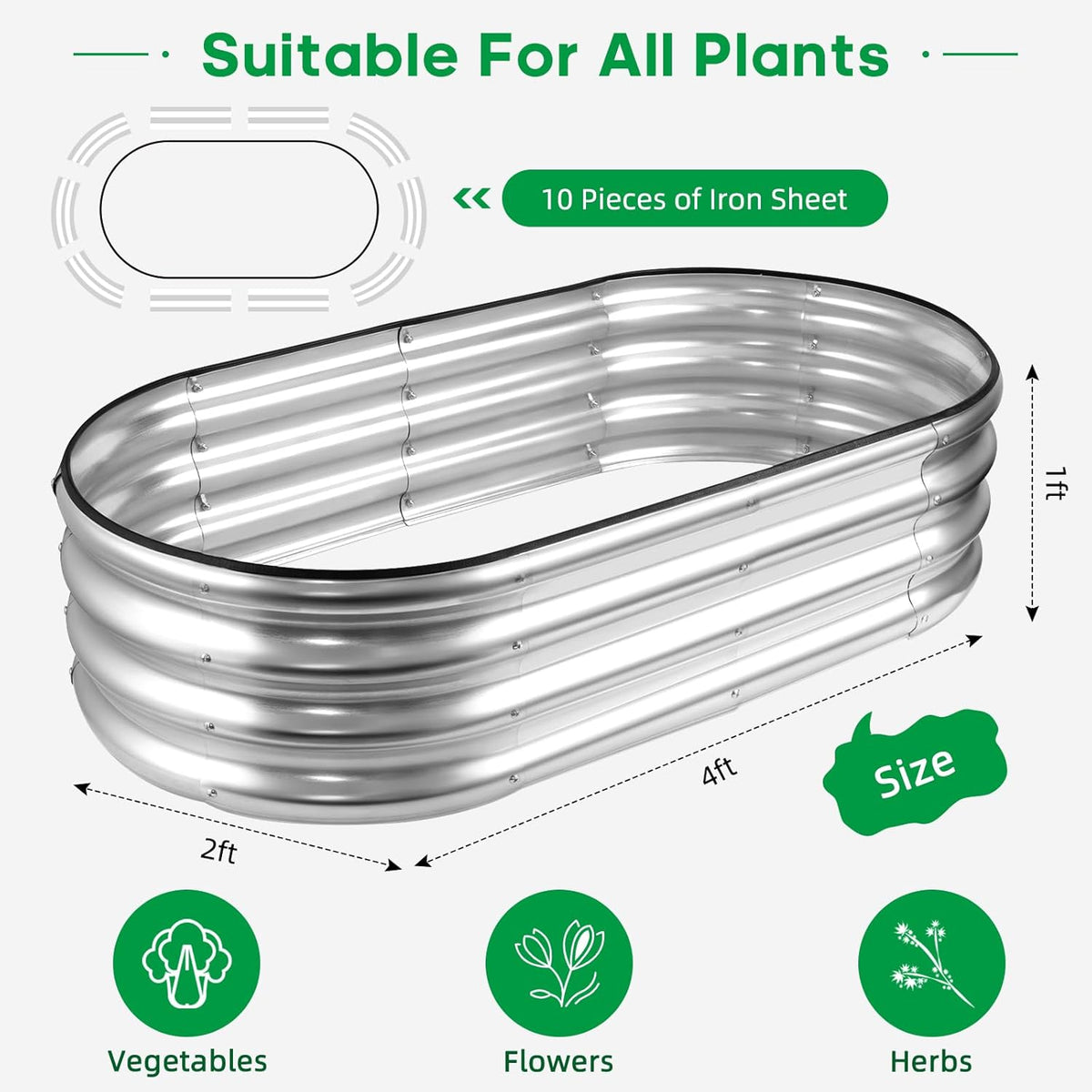 JERIA Raised Garden Bed,Galvanized Raised 2 Pcs 4×2×1ft Planter Boxes Outdoor with Easy Assembly