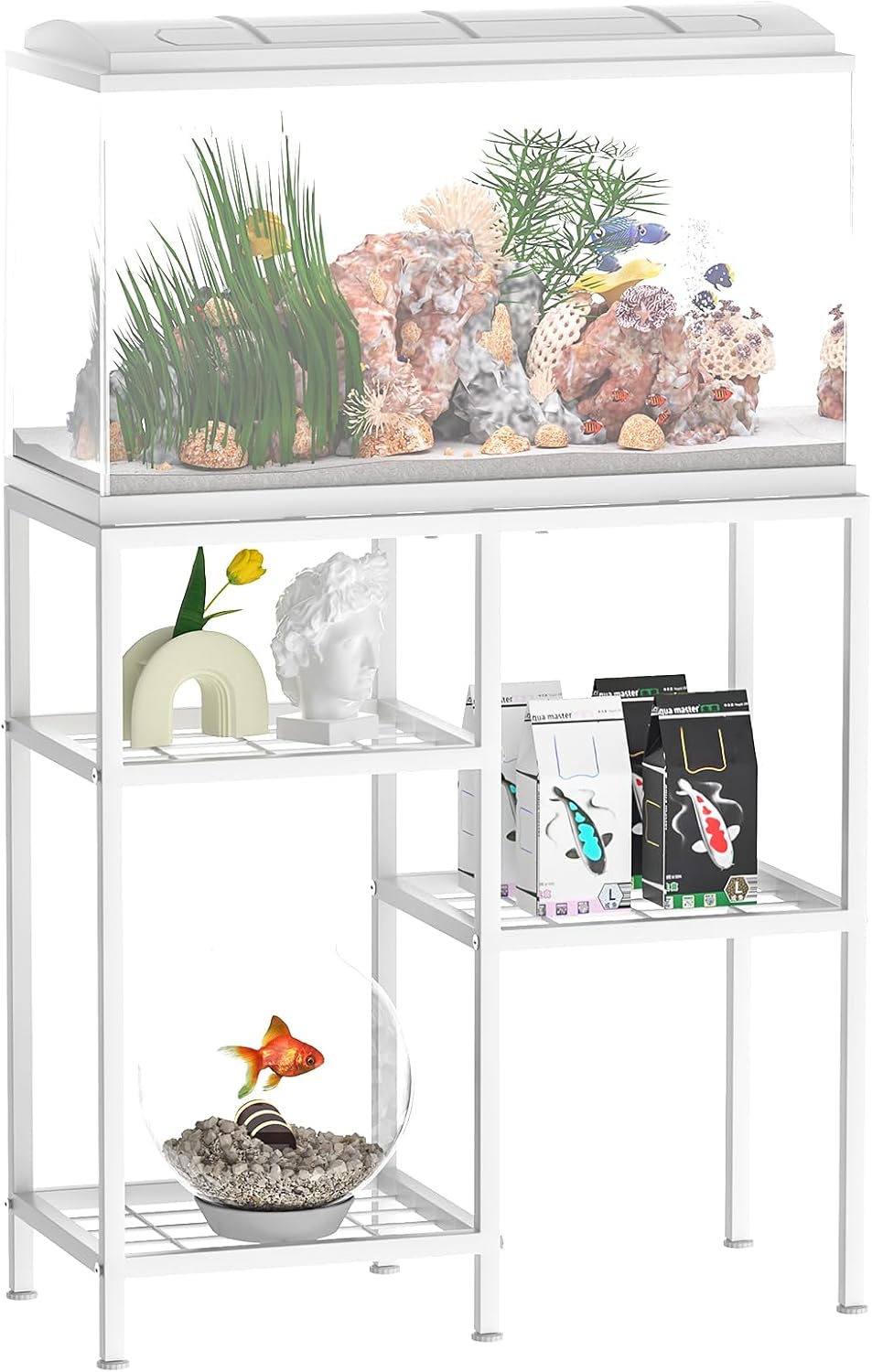 20 Gallon Fish Tank Stand White Metal Aquarium Stand Turtle Tank Stand Reptile Tank Stands 3 Tier