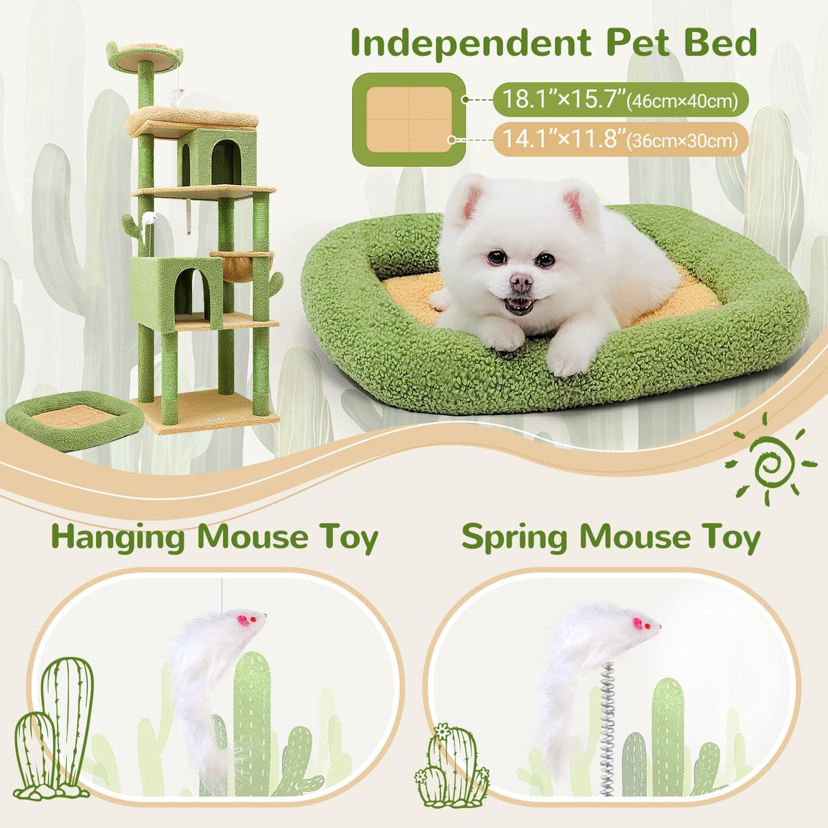 Globlazer Heavy Duty Cactus Cat Tree for Large Cats, Sturdy 72in Maine Coon Cat Tree for Large Cats