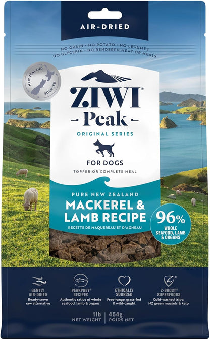 ZIWI Peak Air-Dried Dog Food – Mackerel & Lamb - All Natural, High Protein, Grain Free, Limited