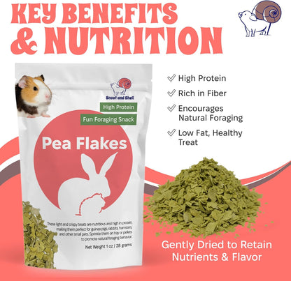 Snout and Shell Pea Flakes for Small Pets – High-Protein Treat for Guinea Pigs, Rabbits, Hamsters