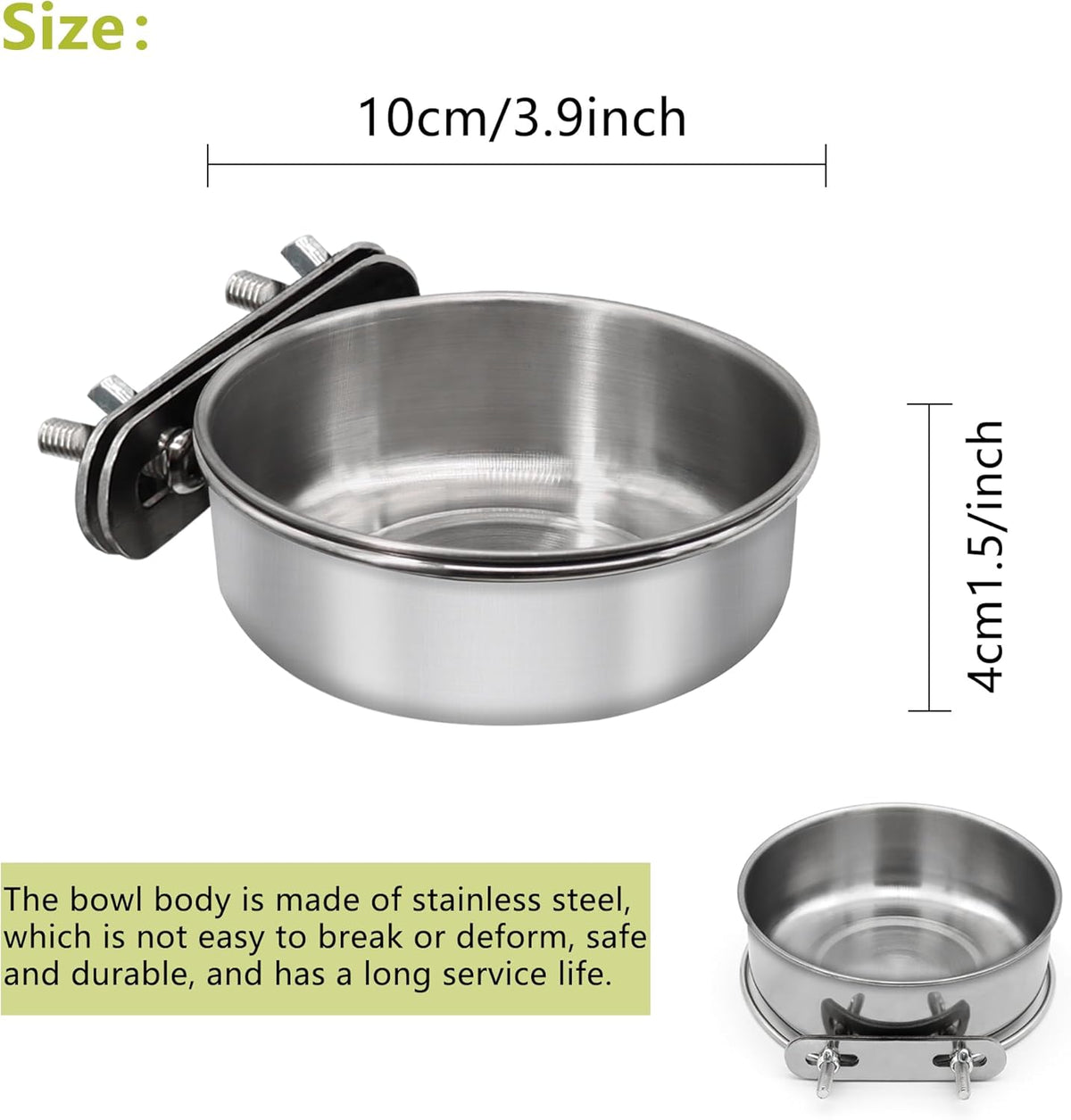 2 Pcs Small Bird Feeding Dish Cups,Parrot Food Bowl Cage with Clamp Holder Stainless Steel,Birdcage