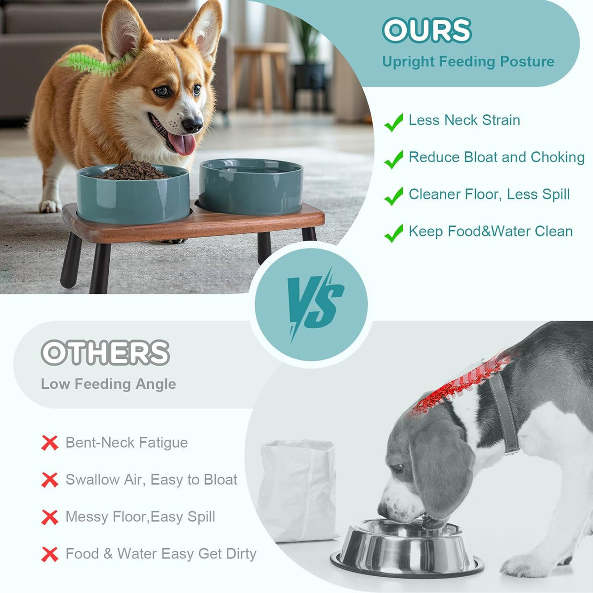 SPUNKYJUNKY Ceramic Elevated Dog Bowls Raised with Acacia Bamboo Wooden Stand, 6.1'' Dog Cat Food