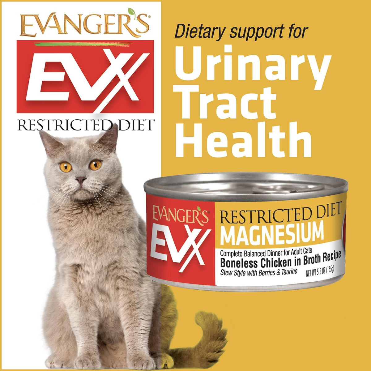 Evanger’s EVX Restricted Diet Magnesium Canned Cat Food – 24 Count, 5.5 oz Cans Each – Boneless