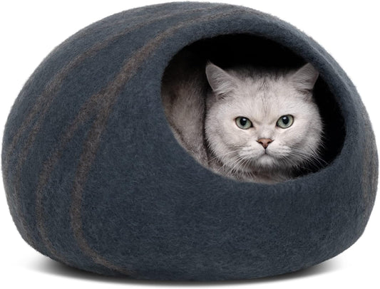 MEOWFIA Cat Cave – Premium Felt Cat Bed for Indoor Cats, Handmade 100% Merino Wool (Medium, Slate