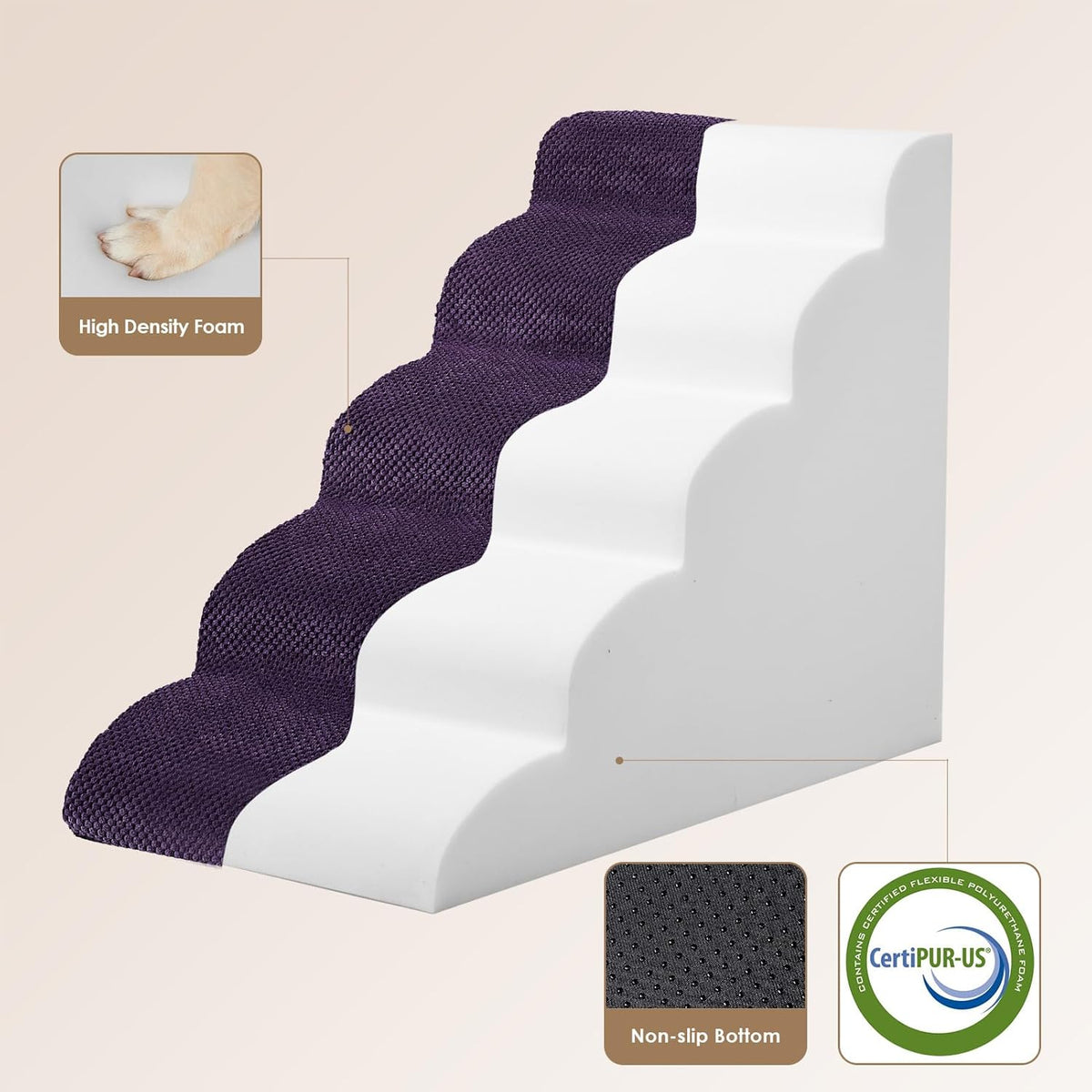 EHEYCIGA Curved Dog Stairs Ramp for High Beds 22.6" H, 5-Step Dog Steps for Small Dogs and Cats