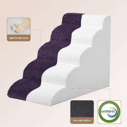 EHEYCIGA Curved Dog Stairs Ramp for High Beds 22.6" H, 5-Step Dog Steps for Small Dogs and Cats