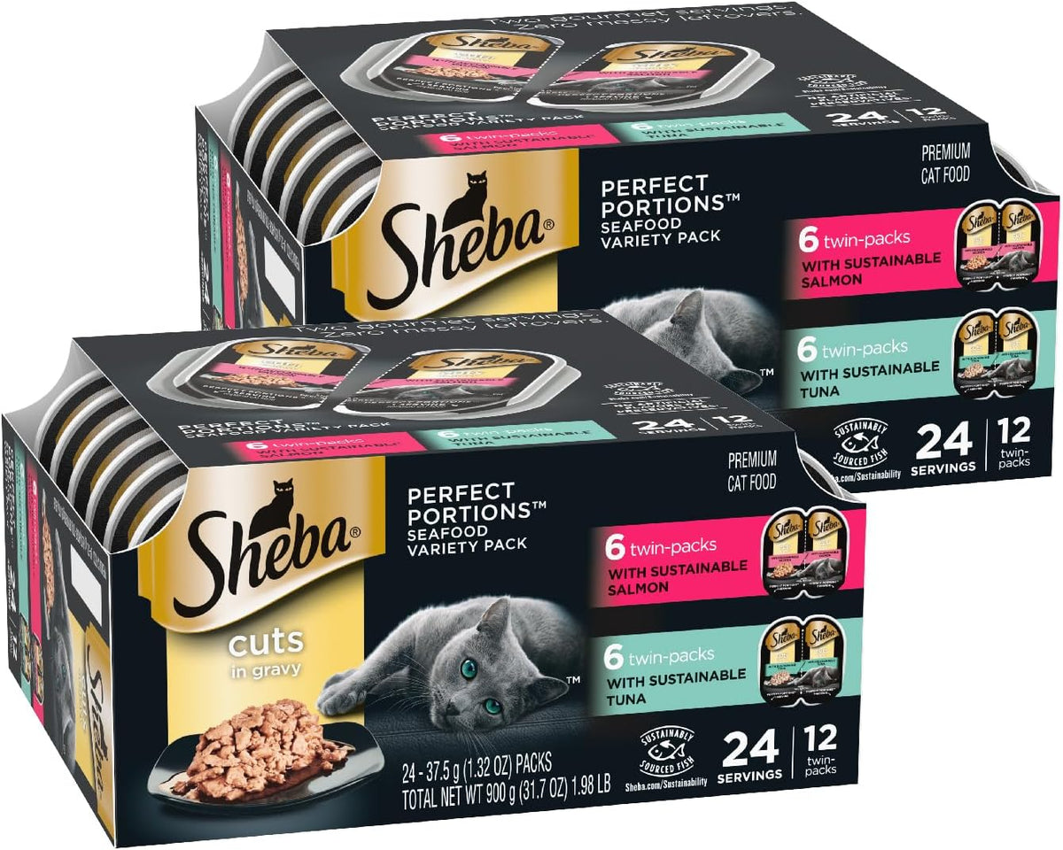 Sheba Perfect Portions Wet Cat Food Cuts in Gravy Variety Pack, with Sustainable Tuna and with