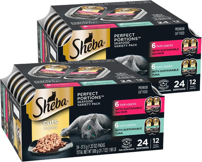 Sheba Perfect Portions Wet Cat Food Cuts in Gravy Variety Pack, with Sustainable Tuna and with