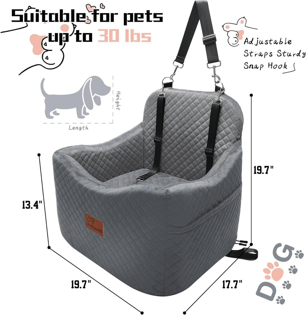 Dog Booster Car Seat for Dogs under 35lbs,Elevated Pets Seat with Safety Strap,Ultra Soft Fabric