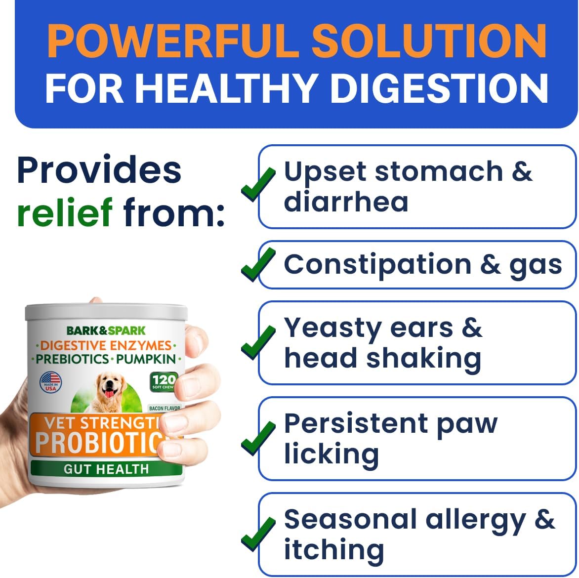 Bark&Spark Vet Strength Dog Probiotics Chews & Digestive Enzymes for Allergies Itchy Skin - Dogs