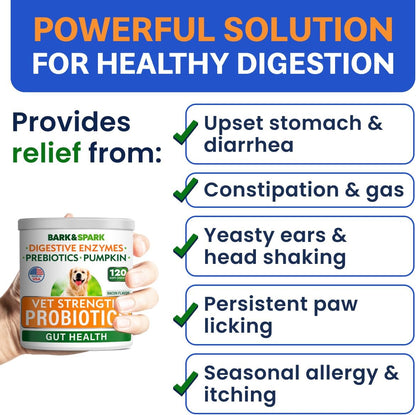 Bark&Spark Vet Strength Dog Probiotics Chews & Digestive Enzymes for Allergies Itchy Skin - Dogs