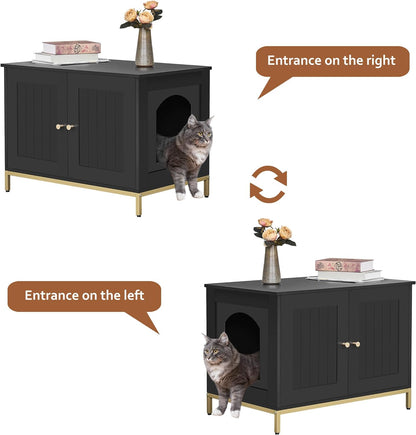 Homhedy Cat Litter Box Enclosure, Cat Washroom Furniture with Metal Frame, Pet House, Fit Most of