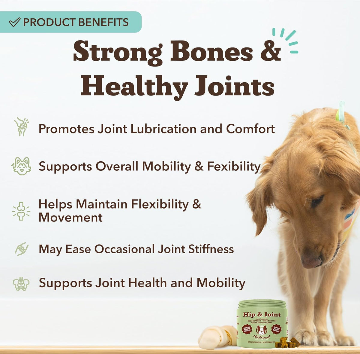 Natural Dog Company Hip & Joint Chews, Chicken Liver & Turmeric Flavor, with Glucosamine