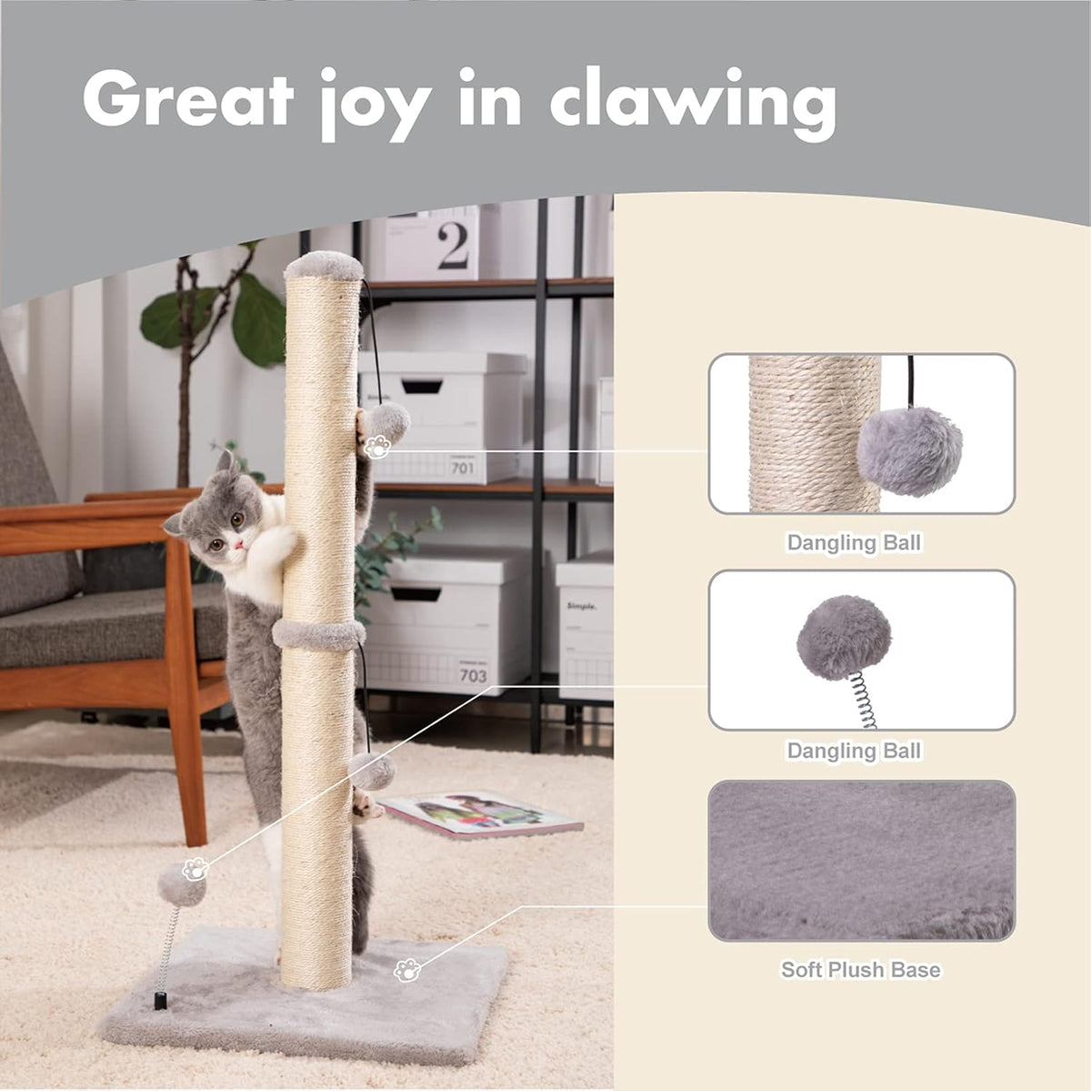 MECOOL 34“ Tall Cat Scratching Post Premium Basics Kitten Scratcher Sisal Scratch Posts Trees with