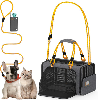 PAWZIDEA Expandable Pet Carrier w/ID Card, 18x11x11 in Small Dog Carrier TSA Airline Approved, Top