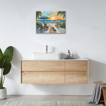 Beach Ocean Bathroom Pictures Wall Art, Seaside Coastal Bathroom Wall Decor, Sunrise Framed