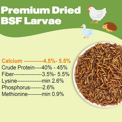 20LB Dried Black Soldier Fly Larvae, 86X Calcium Than Dried Mealworms, High Protein Non-GMO Organic
