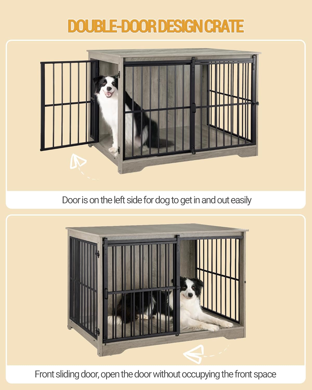 XL Large Dog Crate Furniture, 44.1" Indoor Dog Kennel Furniture with Barn Door, Wooden Tall Dog