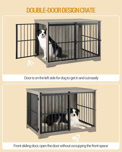 XL Large Dog Crate Furniture, 44.1" Indoor Dog Kennel Furniture with Barn Door, Wooden Tall Dog