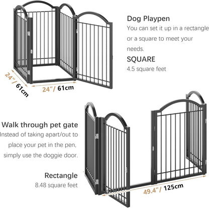 BHG Metal No-Assembly Freestanding Dog Gate with Door Walk Through, Extra Wide 96", Extra Tall 32"