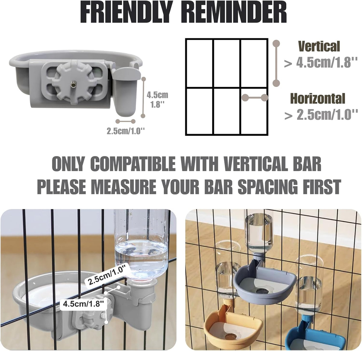 Automatic Pet Food Water Dispenser, Auto Gravity Pet Feeder Water Bottle Set for Crate, Feeding