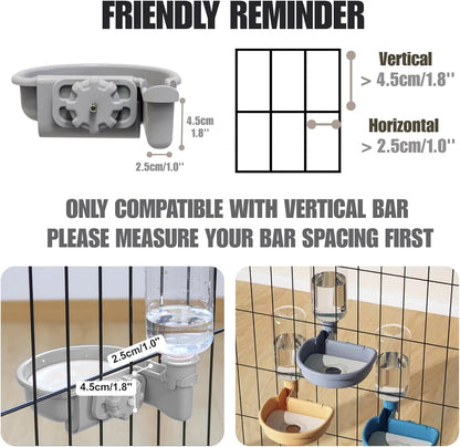 Automatic Pet Food Water Dispenser, Auto Gravity Pet Feeder Water Bottle Set for Crate, Feeding