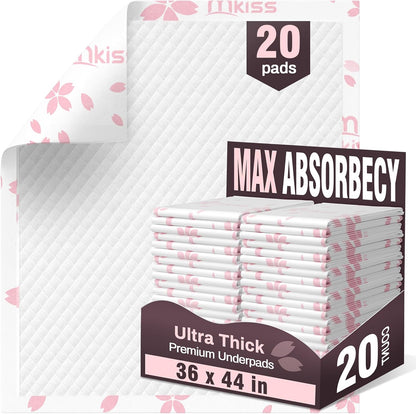 MKISS Heavy Duty Incontinence Underpads, 36" x 44", 20 Count-Super Absorbent Disposable Bed Pads