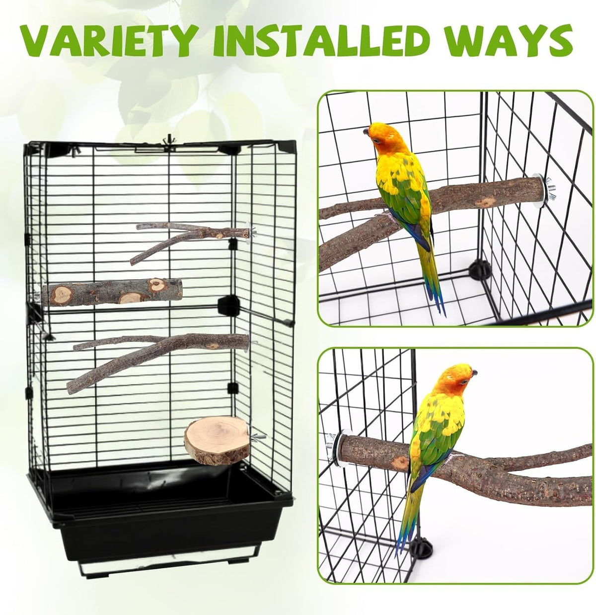 Natural Wood Bird Perches for Cage, Parrot Perch Stand & Platform, Bird Cage Accessories for