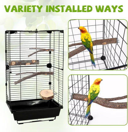 Natural Wood Bird Perches for Cage, Parrot Perch Stand & Platform, Bird Cage Accessories for