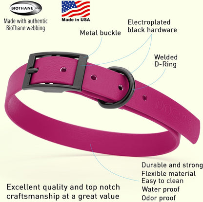 Dogline Biothane Waterproof Dog Collar Strong Coated Nylon Webbing with Black Hardware Odor- Proof