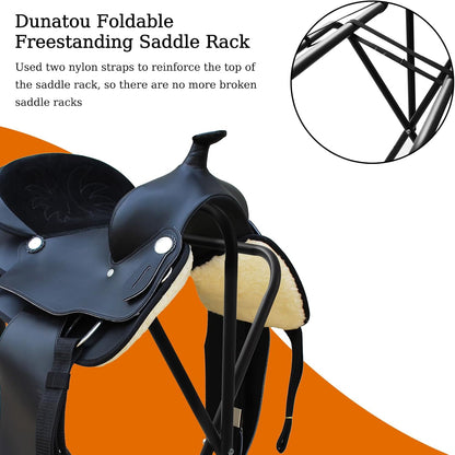 Dunatou Saddle Rack Freestanding Saddle Stand Foldable Horse Saddle Storage Rack Full Size Saddle